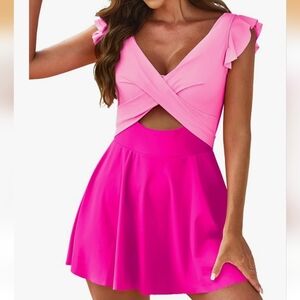 Pink Ruffle Sleeve Swim Dress New Never Worn XXL